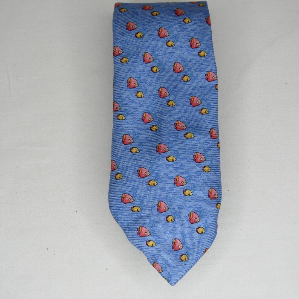 Tommy Hilfiger Blue Fish Print Silk Tie